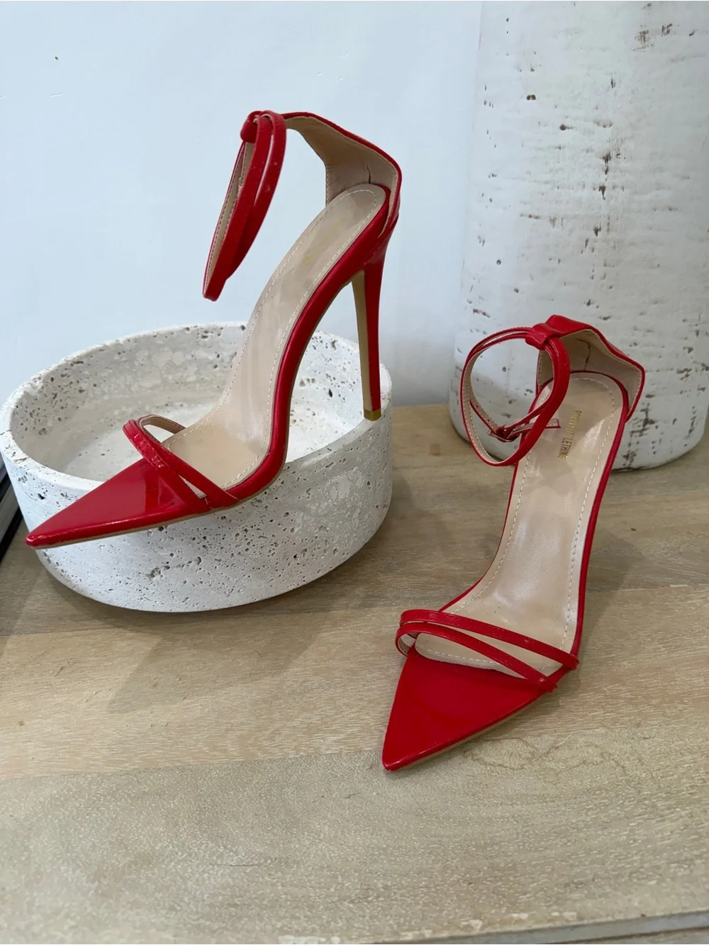 Rare Find PrettyLittleThing Red Strappy Ankle-Tie Pointed Pumps
